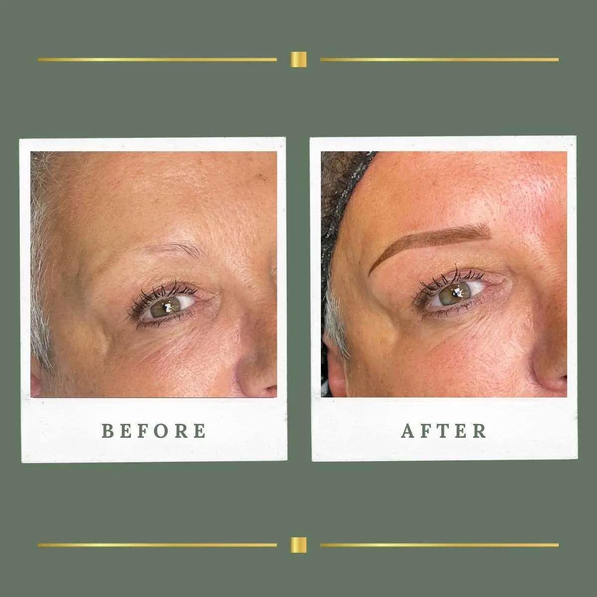 Powder brow permanent makeup on sparse brows before and after, Farnsfield