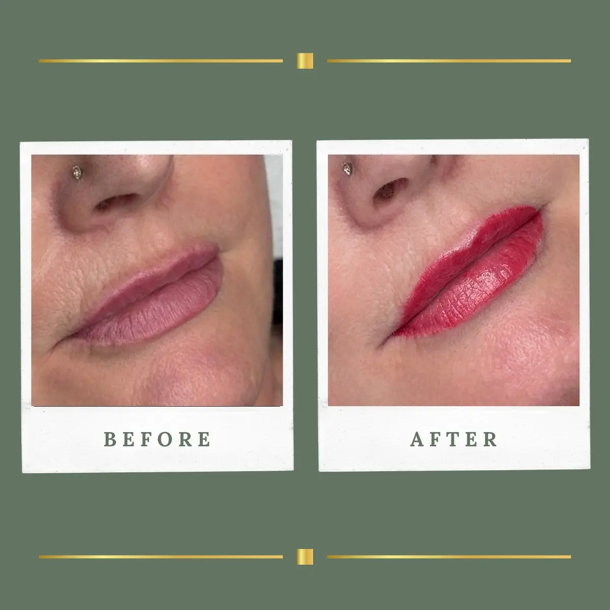Rich red lip permanent makeup result, Nottinghamshire