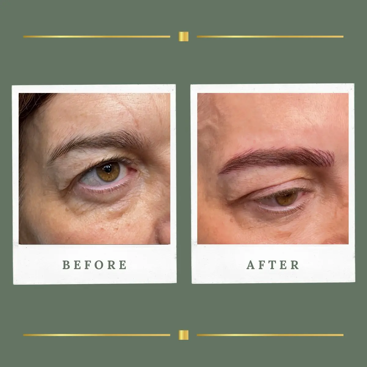 Brow permanent makeup on uneven brows before and after, Farnsfield