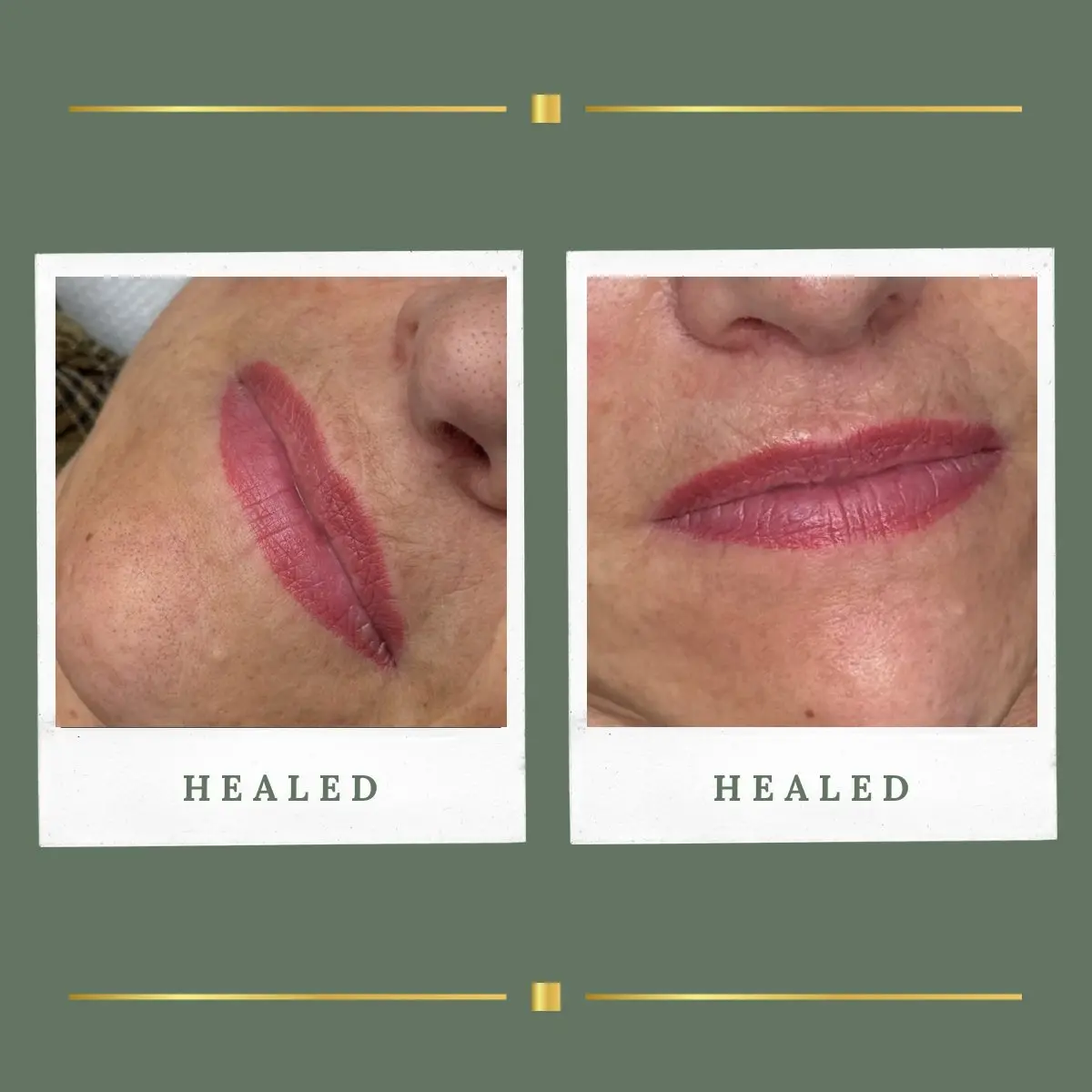 Lip blush permanent makeup on mature lips, healed result