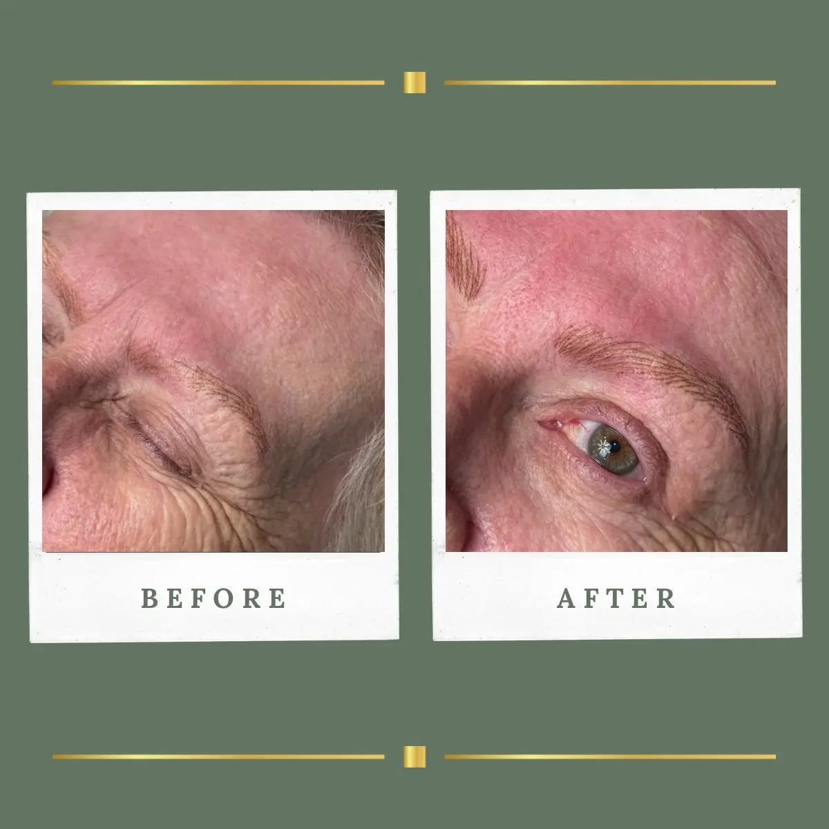 Brow permanent makeup on sparse brows before and after, Farnsfield