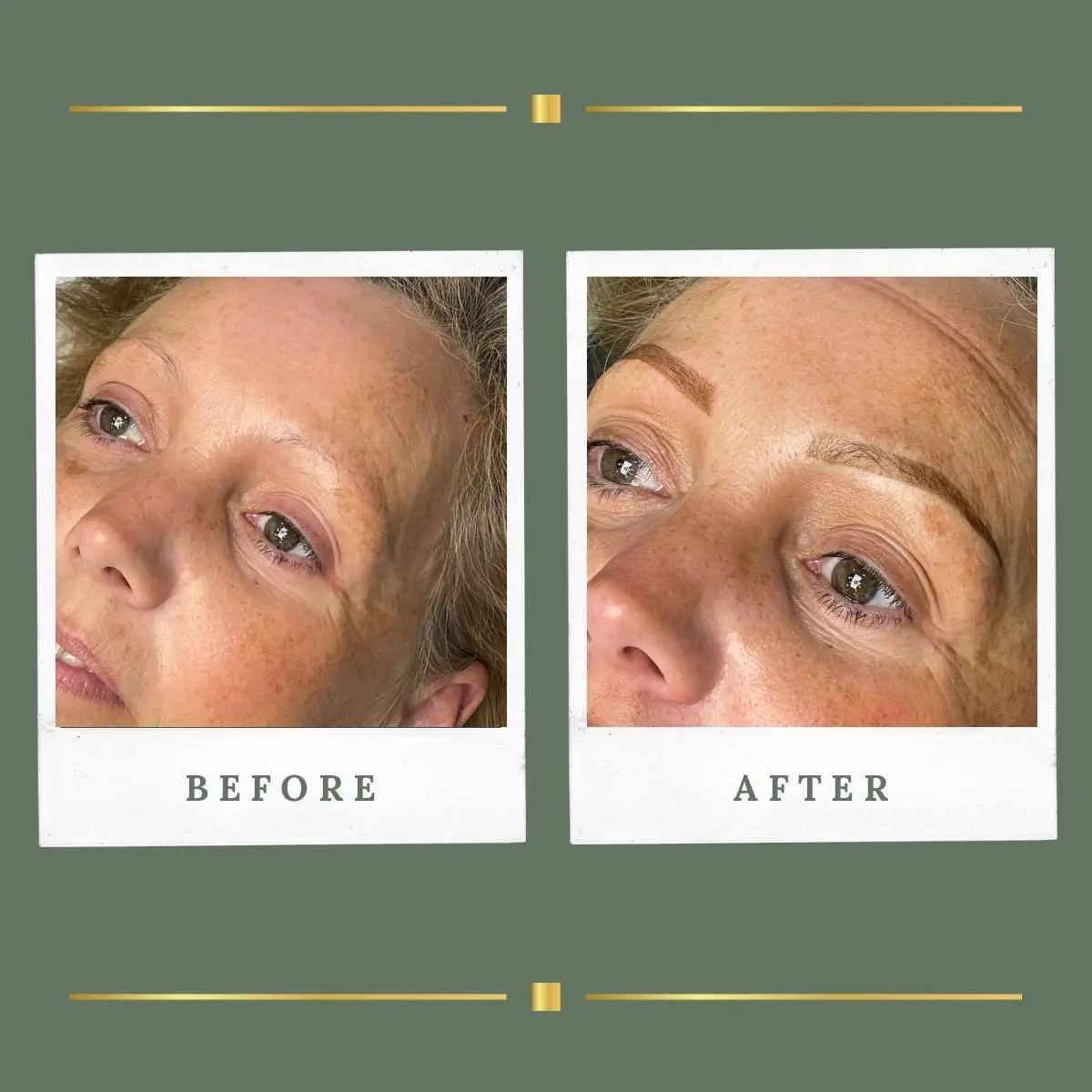 Brow permanent makeup on sparse brows before and after, Farnsfield