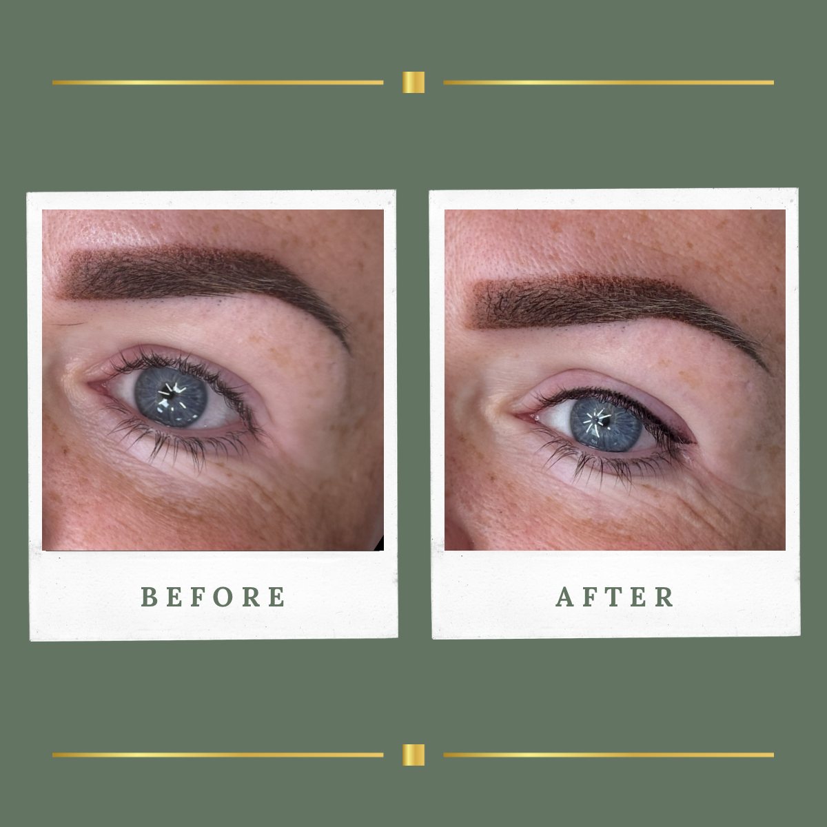 Before and after shaded eyeliner permanent makeup result at Rachel Aesthetics