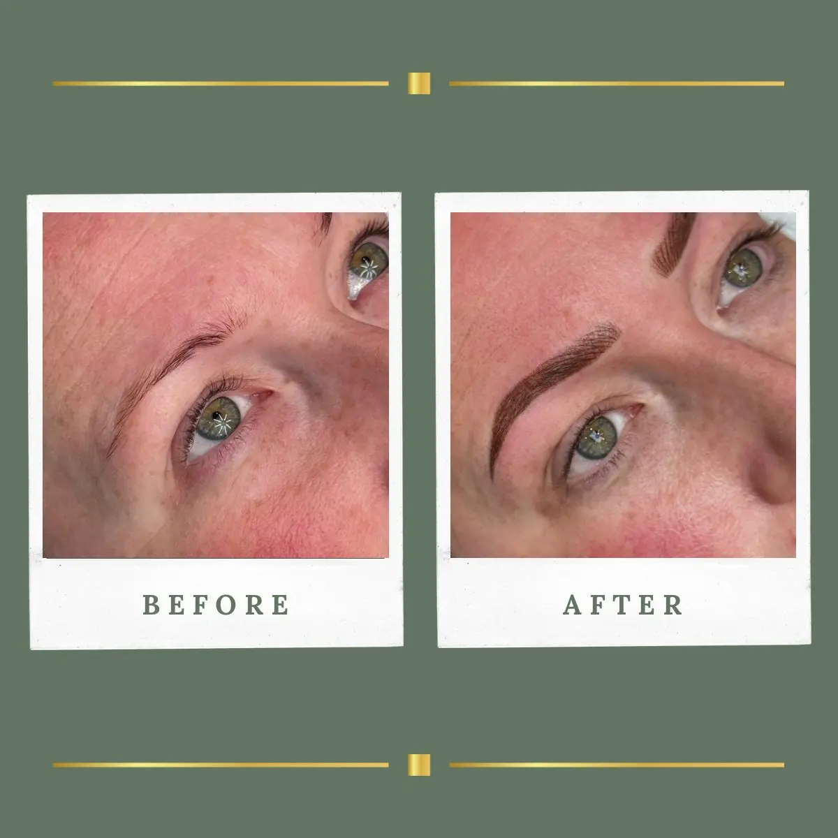 Combination brow permanent makeup before and after at Rachel Aesthetics