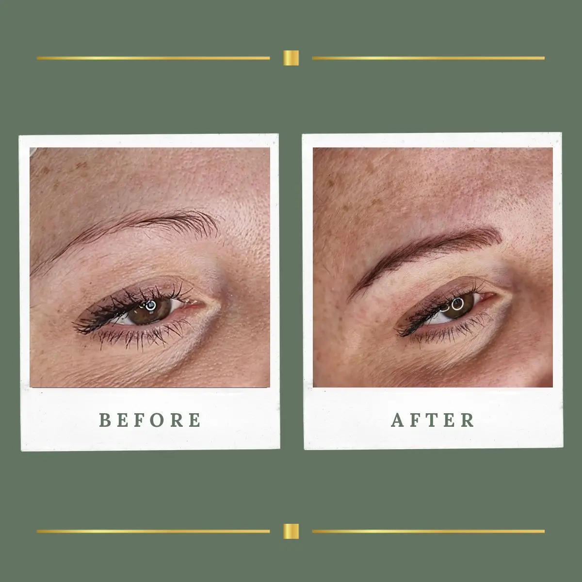 Soft brow permanent makeup on fine brows, healed result, Farnsfield clinic