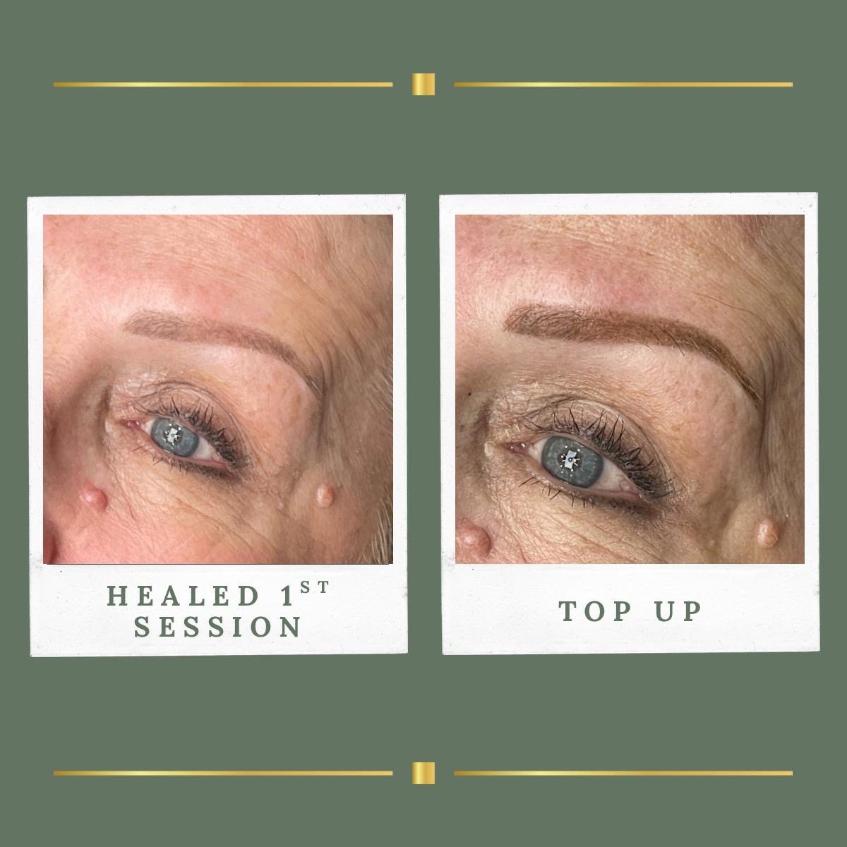 Healed first session and top up Powder Brows permanent makeup result at Rachel Aesthetics, Farnsfield