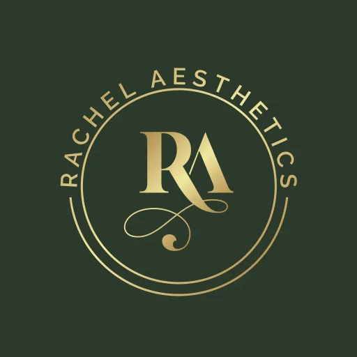 green background with gold logo rachel aesthetics